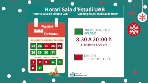 Horaris de Nadal 2020 de les Biblioteques i la Sala d'Estudi UAB