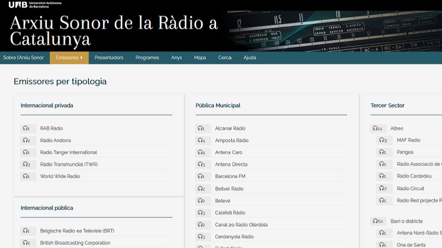 Web del Archivo Sonoro de la Radio en Cataluña