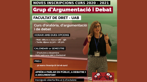 Cartell sobre el curs d'oratòria, d'argumentació i debat