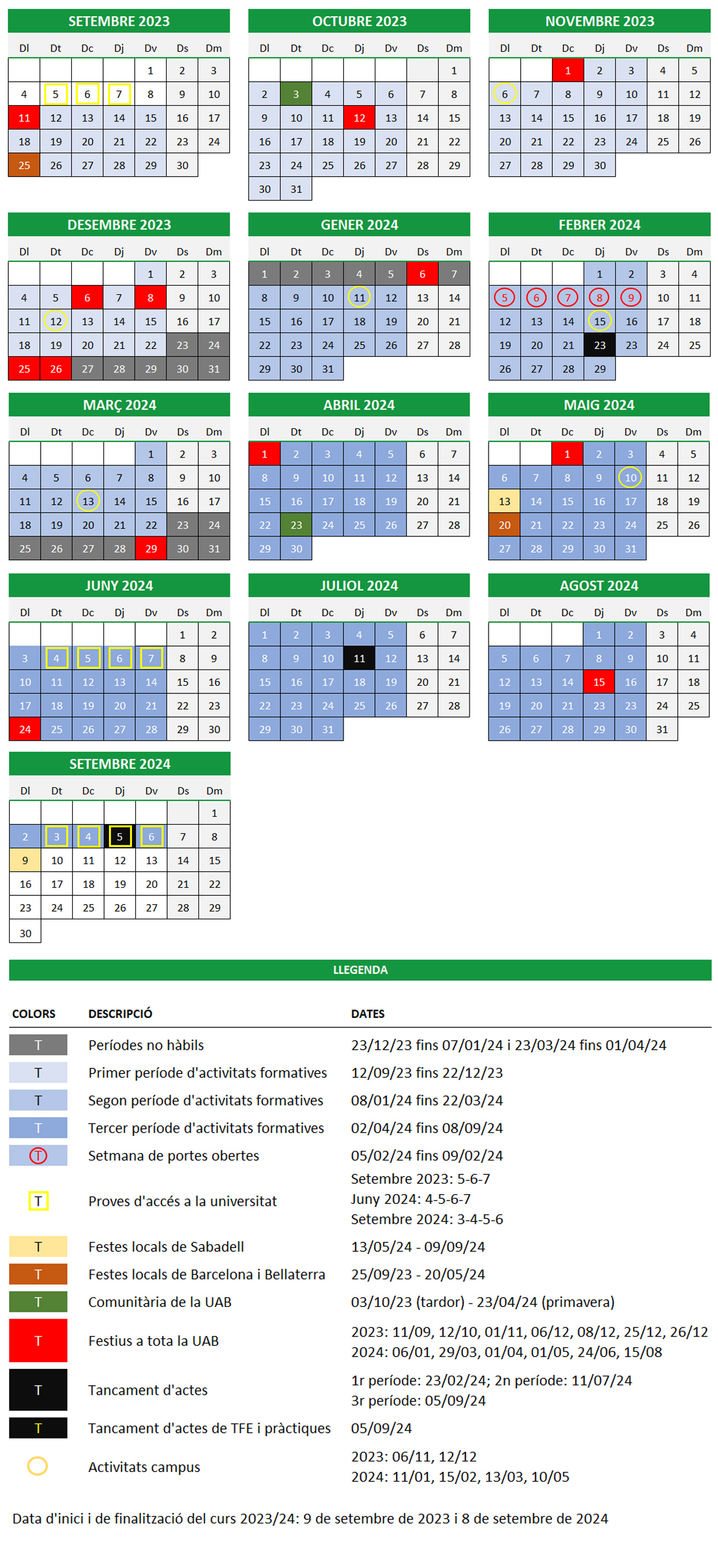 Calendari Acadèmic 2023-2024