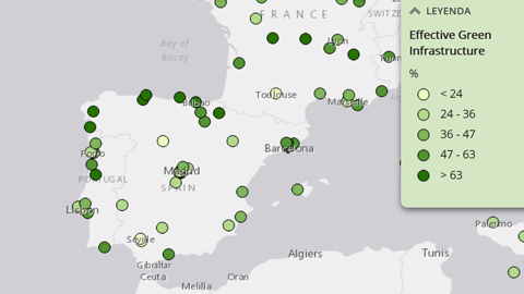 Mapa interactivo de infraestructura verde urbana y periurbana de Europa de la AEMA