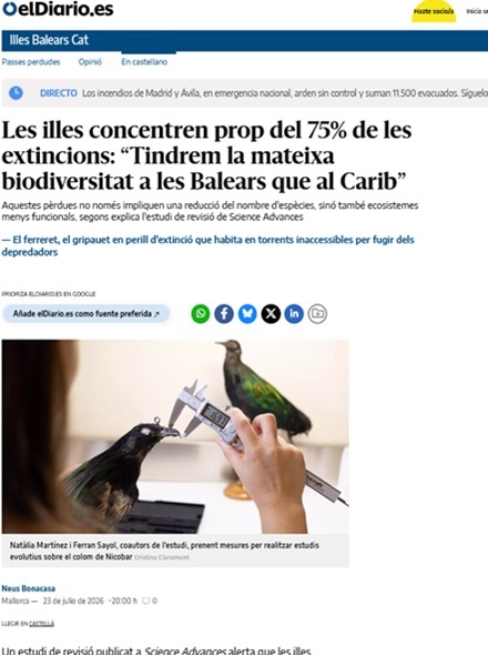 Les illes concentren prop del 75% de les extincions: 