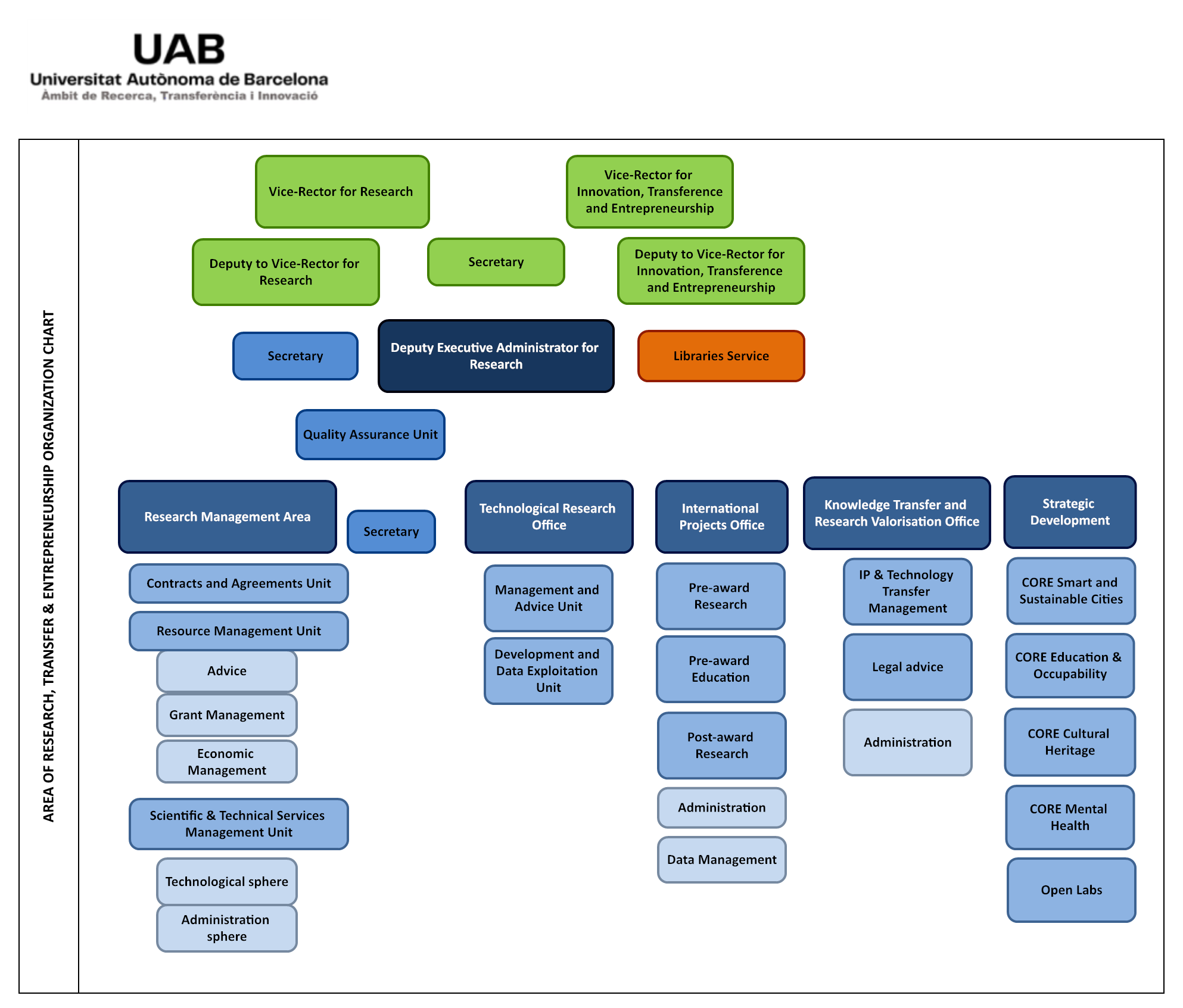 Area of Research, Innovation and Transfer organisation chart
