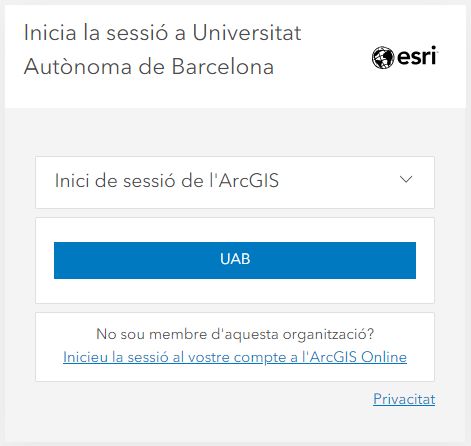 Inici de sessió a Portal ArcGIS Online amb compte UAB